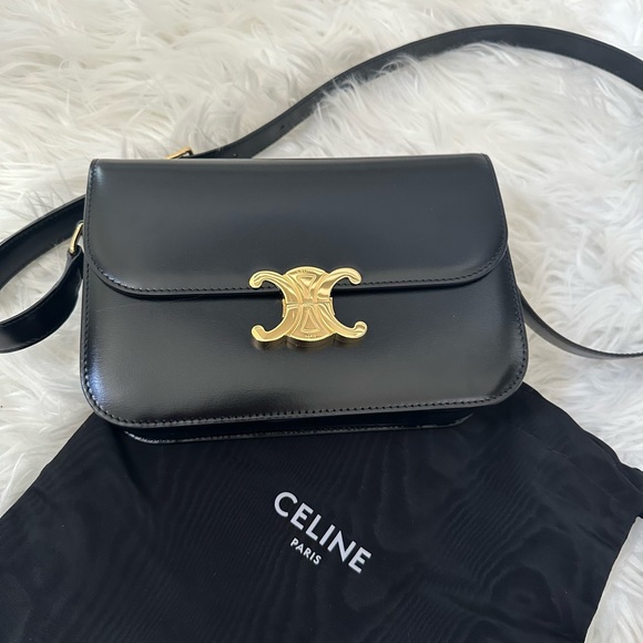 Celine Handbags - Celine Triomphe Bag - Black Medium Triomphe in Smooth Leather